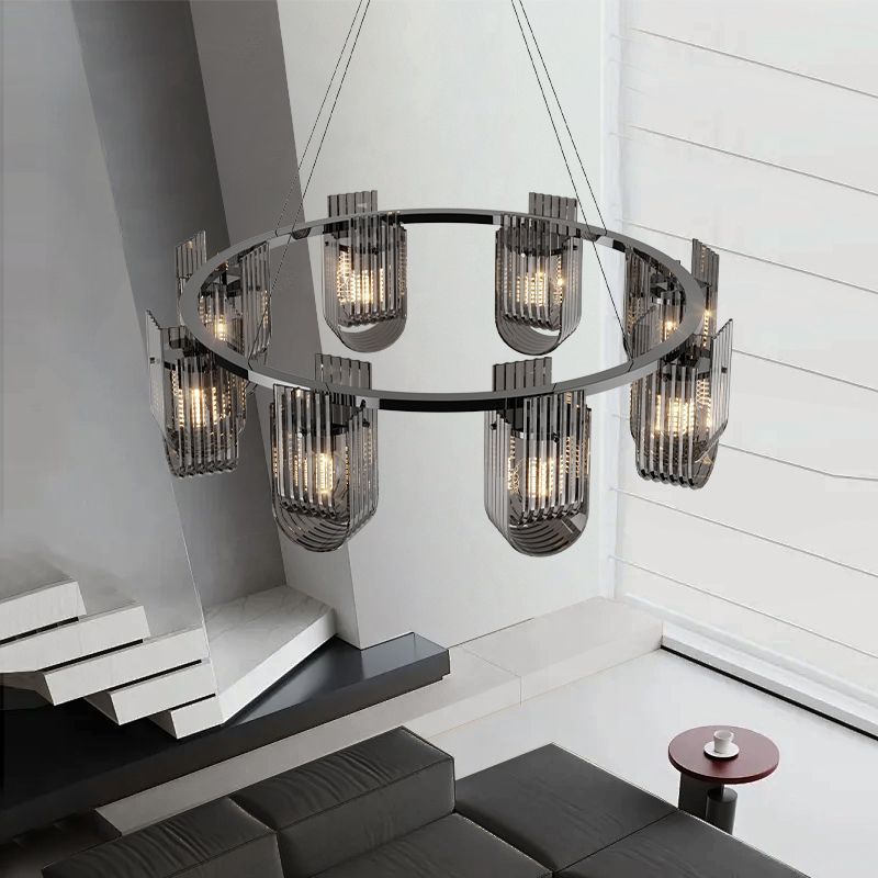 Lámpara de la sala de estar minimalista italiana, lujo moderno, simple y ligero, restaurante nórdico, estilo de diseño de villa redonda, lámpara de vidrio