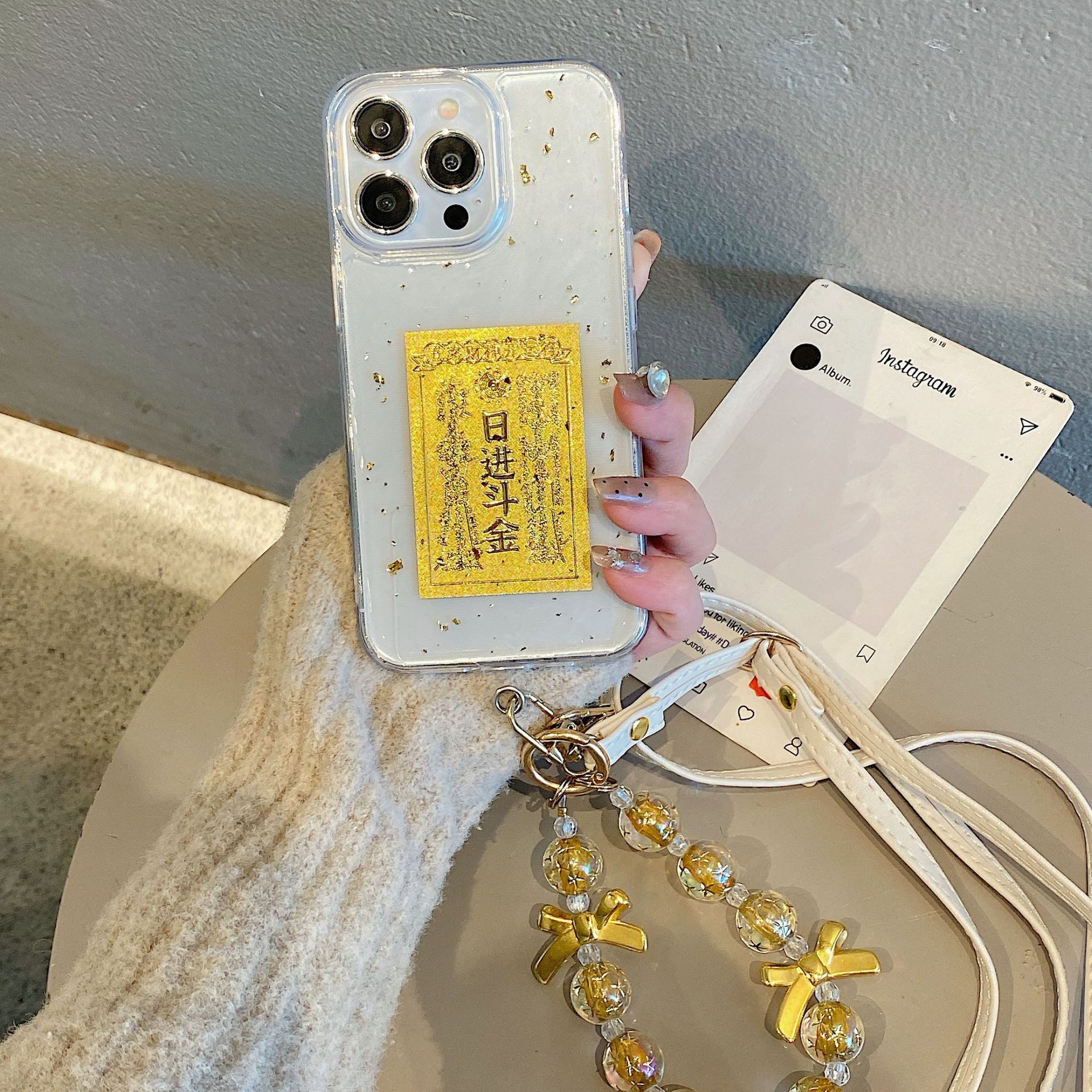 八方来财挂绳适用华为Mate60pro金箔P50手机壳nova11高透荣耀80壳
