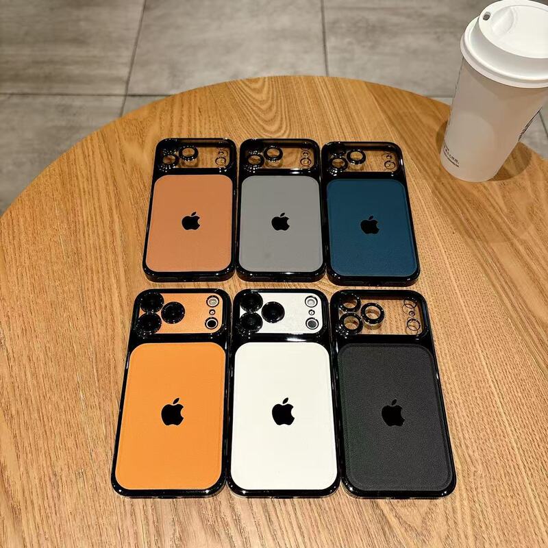 New Spliced ​​Leather Texture with Lens Film Suitable for Apple 17Promax Mobile Phone Case Iphone16 Ultra-Thin 15Pro