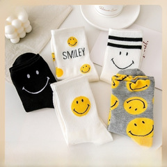 笑臉襪子女春秋款棉中筒襪ins潮條紋學院風長筒秋季運動棉襪長襪