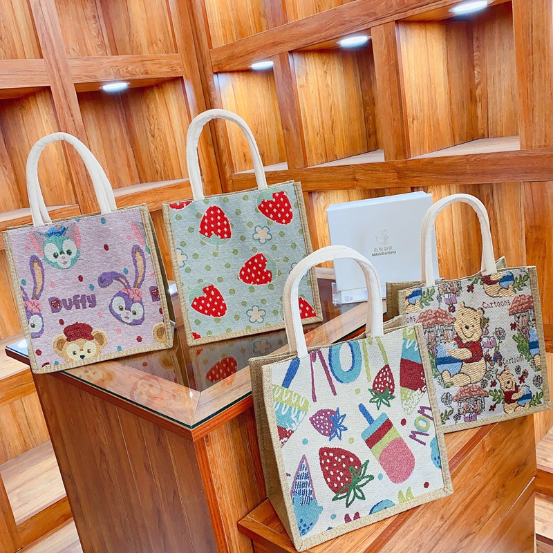 亚麻布包包手提包大容量卡通麻布购物袋团购礼品手伴礼袋托特