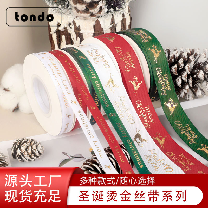 Cintas de Navidad Inglés estampado poliéster cinta navideña arco decoración regalo caja de regalo cinta de embalaje