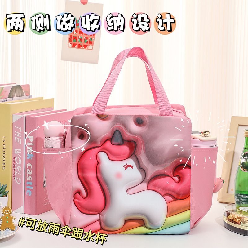 Bolsa de lonchera de expansión 3D de dibujos animados bolsa de aislamiento de gran capacidad de doble bolsillo portátil bolsa de almuerzo con comida bolsa de picnic bolsa de hielo