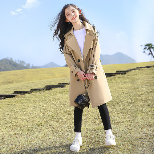 Girls' coat  spring fashion new style Korean-style trendy mid-to-long length trench coat for older children