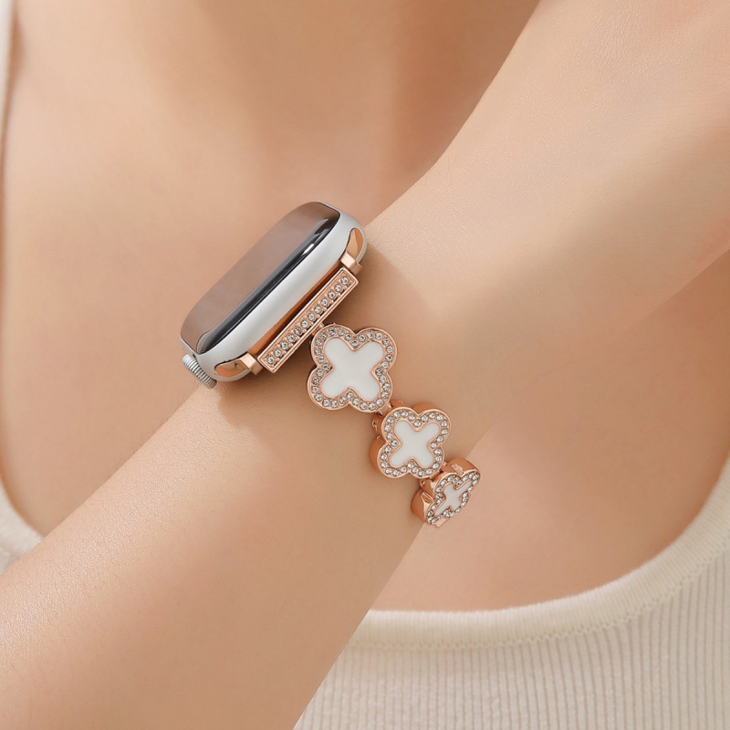 Suitable for Apple Watch S10/11 Series Metal Four-Leaf Clover Resin Colorful Chanel-Style Watch Band