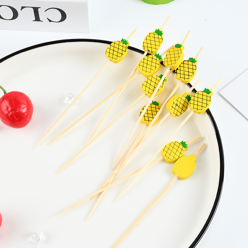Mayorista creativo piña desechable stick de fruta stick de cóctel stick de torta horquilla de bocadillos stick postre