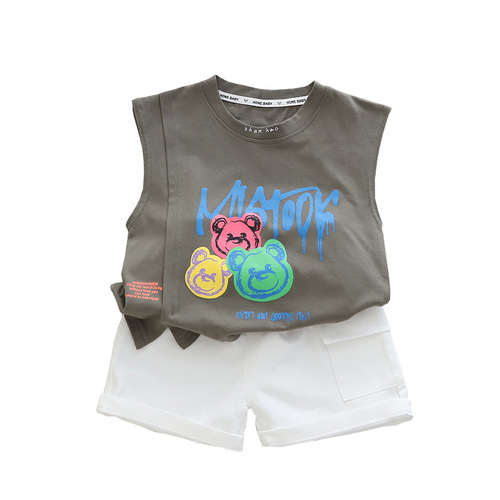 Children's vest suit boys thin Korean style children's clothing baby clothes summer girls two-piece set children's summer clothing trendy