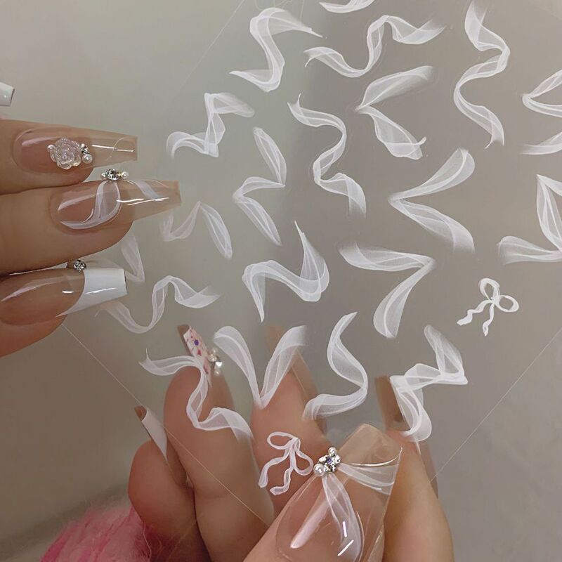 Internet Celebrity Silk Smoke Streamer Nail Stickers, Gentle Ballet Nails with Adhesive Backing, Pure Desire Style, Xiaohongshu Internet Celebrity Silk Smoke Streamer Nail Stickers, Gentle Ballet Nails with Adhesive Backing, Pure Desire Style, Xiaohongshu