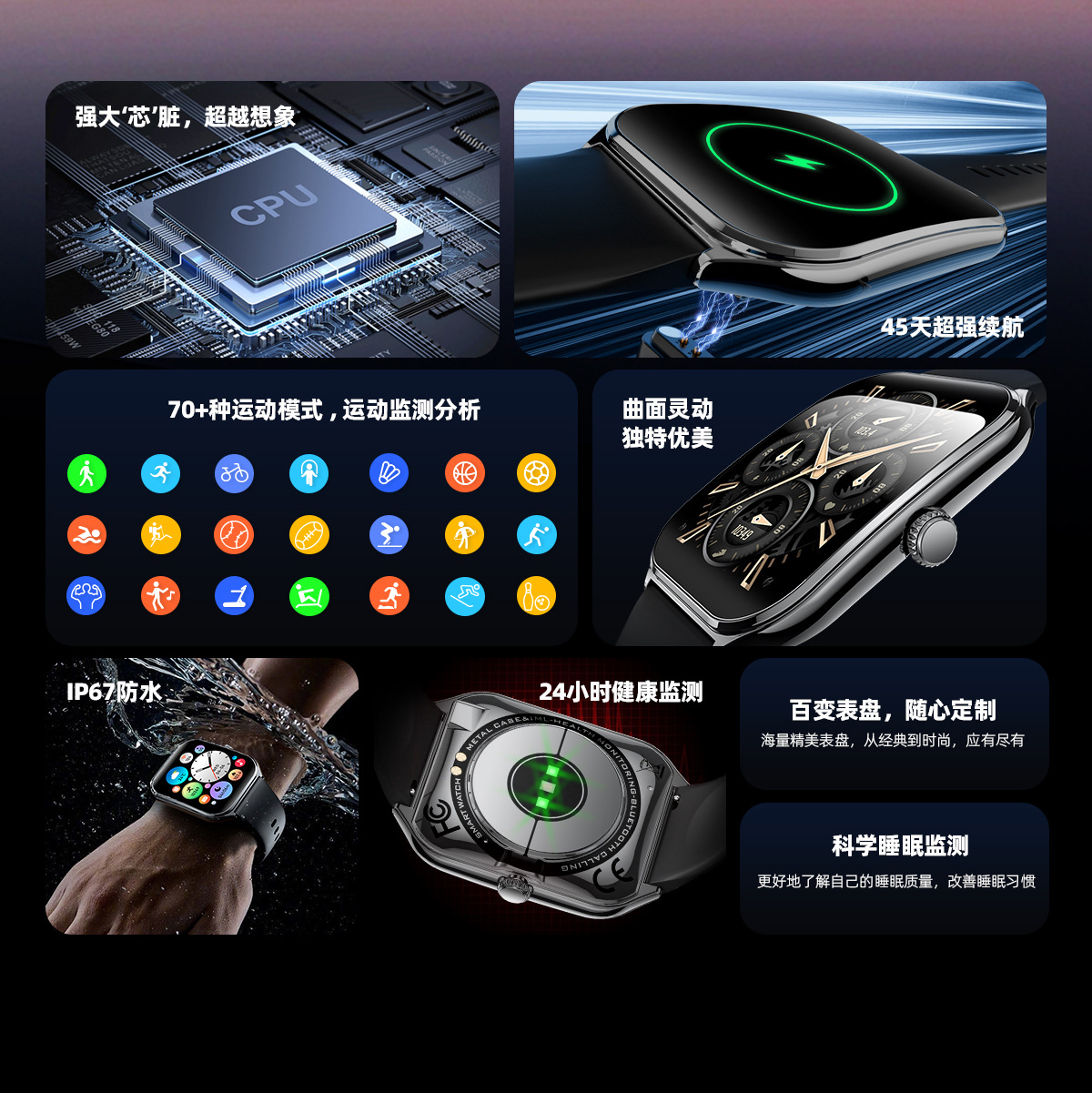 Nuevo reloj inteligente transfronterizo MT61 AMOLED pantalla curva ultrafina Bluetooth mensaje de llamada empuje reloj deportivo