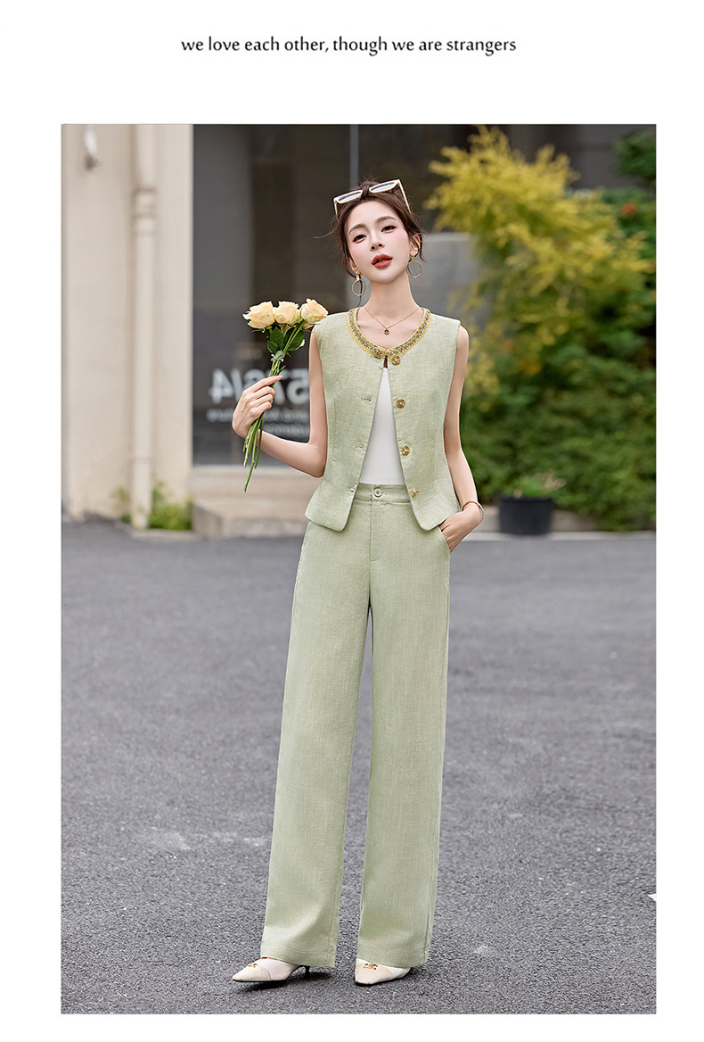 Bộ yếm quần ống rộng nữ hai mảnh không tay phối quần ống rộng cao cấp HE6605 — Màu hồng, xanh lá cây chi tiết 16