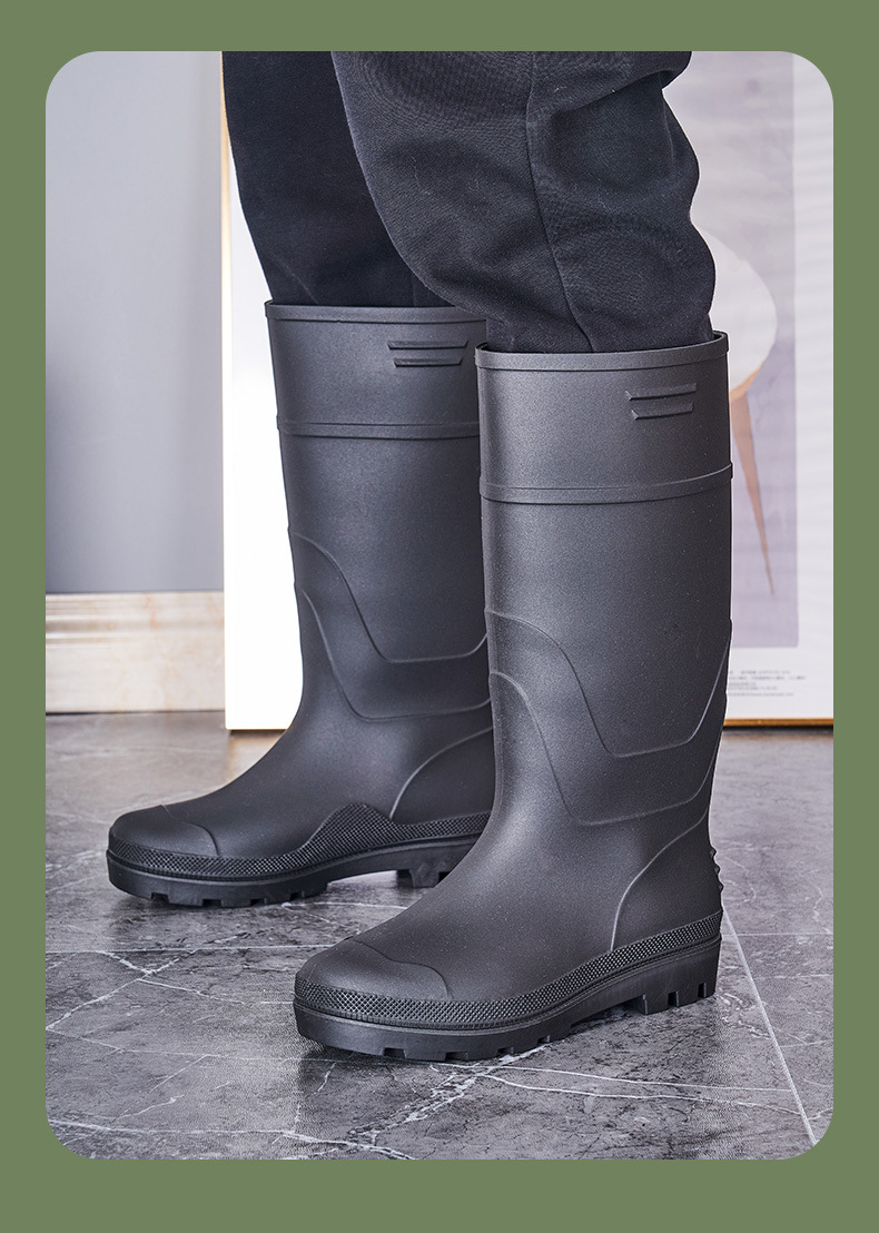 Chaussures pour hommes Bottes de pluie Les bottes de pluie pour hommes peuvent être en velours épaissi imperméables à l'eau mi-hautes chaussures en caoutchouc pour l'extérieur antidérapantes et résistantes à l'usure chaussures d'eau pour hommes_voghion.com