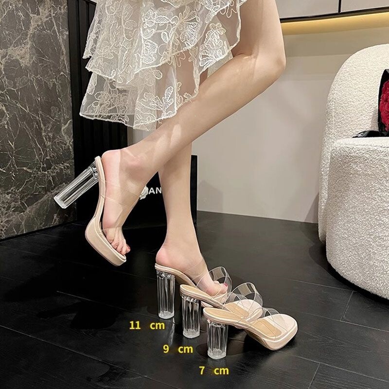 One-Strap Transparent Crystal Ultra-High Heel Waterproof Platform Chunky Heel Sandals for Women 2026 New Summer Women's Sandals