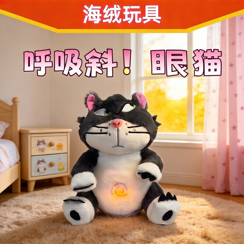 Breathing Squinting Cat Kitty Cat Kt Cat Soothing and Sleeping Doll Children's Plush Toy