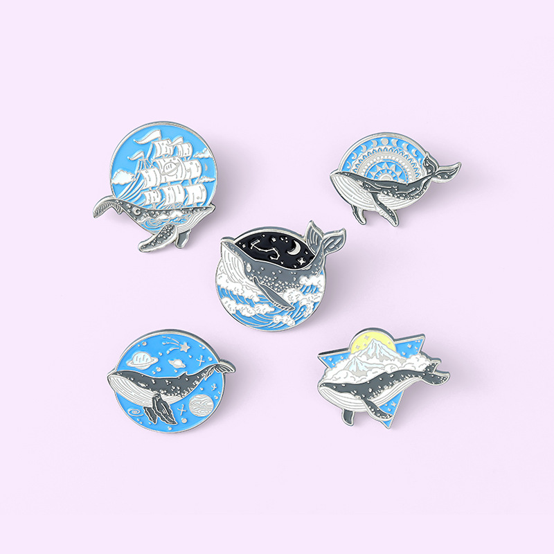 Cute Cartoon Whale Sailing Planet Ocean Dripping Oil Alloy Brooch display picture 4