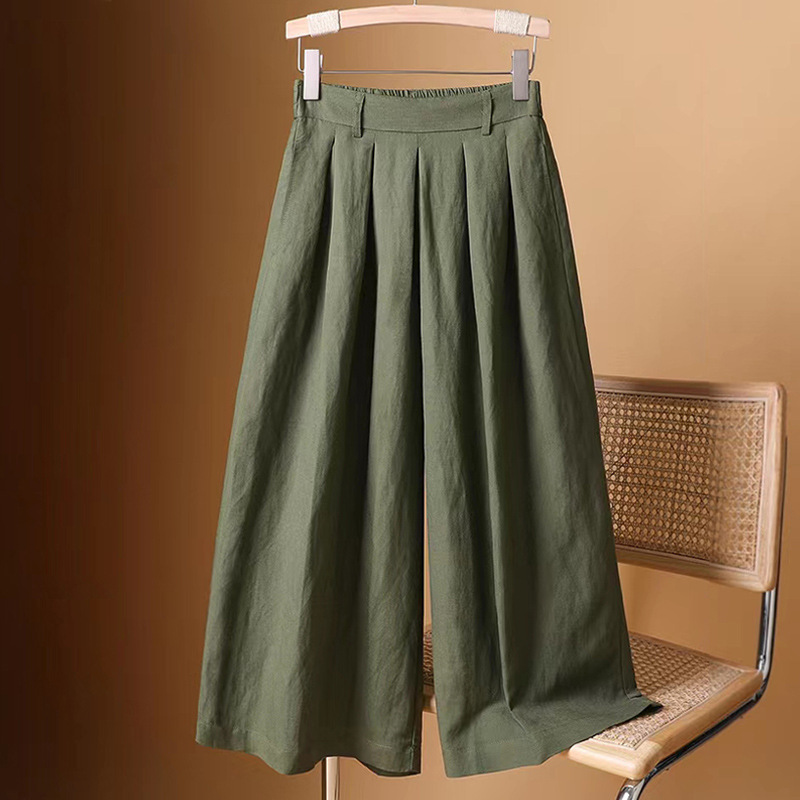 Cotton and Linen Cropped Wide-leg Culottes Women's Pendant Slimming 2023 New High Waist Women's Pants Summer Thin Loose Casual Pants