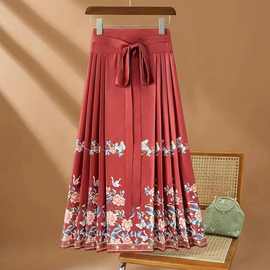 2024春秋季新款新中式轻国风马面裙女感红色复古显瘦小个子半身裙