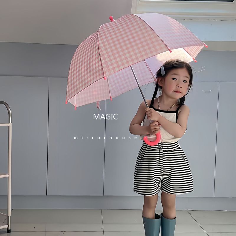 現物卸売りins韓国風格子子供は防風傘の赤ちゃんを厚くしてかわいい街で透明傘を撮る|undefined