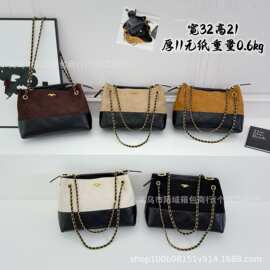 跨境爆款拼接包包新款托特时尚菱格腋下包链条大容量单肩女包