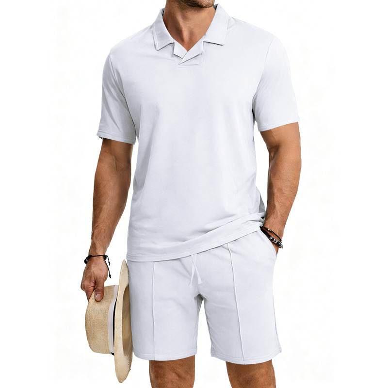 Men's Quick-Dry Short Sleeve Shirt & Shorts Set, Casual Sportswear With Collar For Summer Outdoor Activities, Lightweight Polyester Activewear_viptrois.com