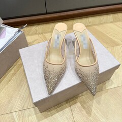 クラシック春夏新作メッシュホットダイヤモンド妖精本革ファッションウェディングシューズ 2025 ファッションサンダルハイヒールヒール