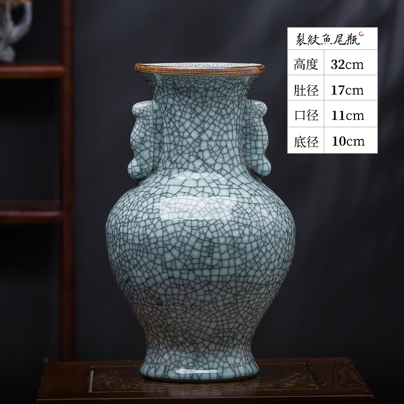 이중 귀가 있는 오픈 탑 병 + 나무 베이스