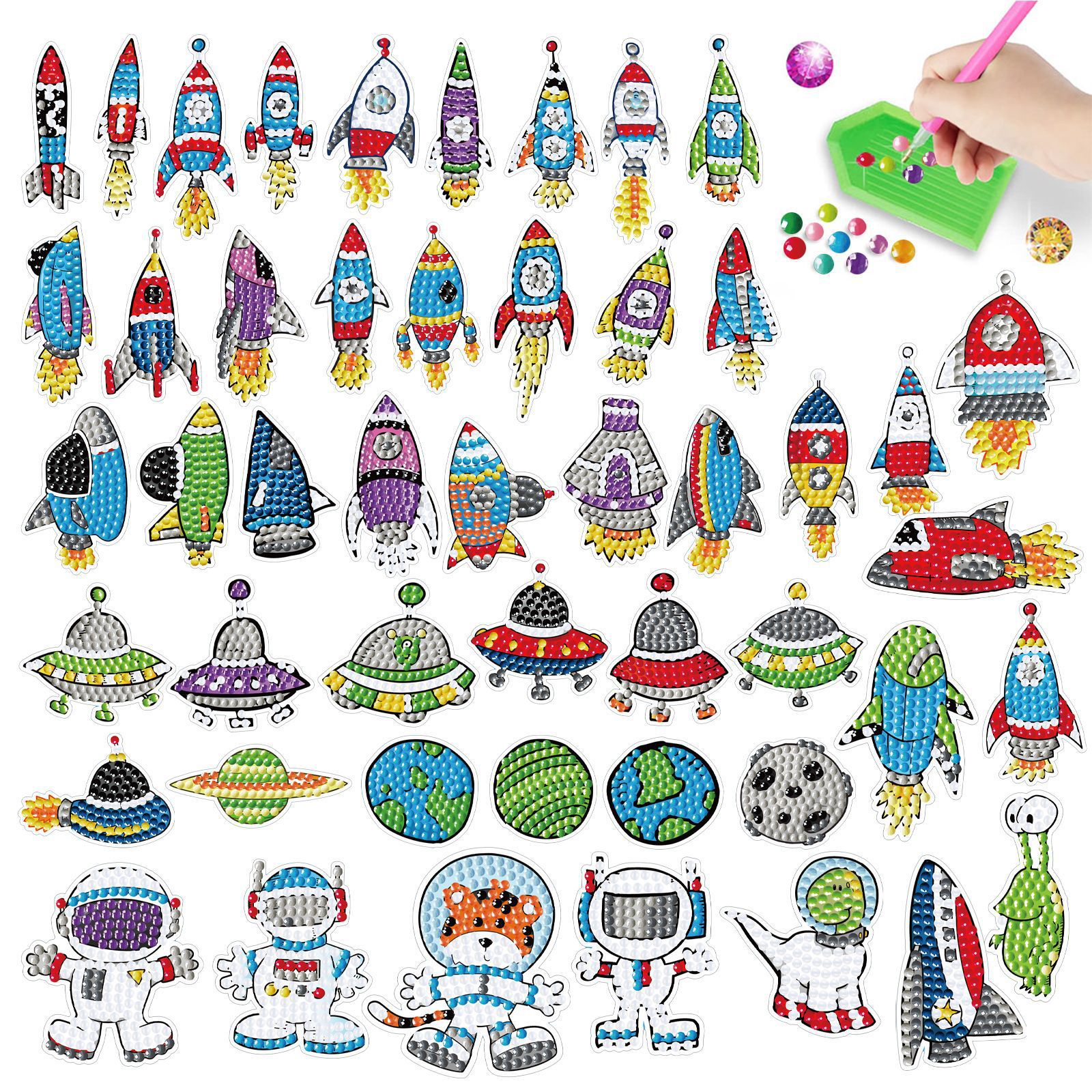 Pegatinas de pared de diamantes redondos DIY de astronauta espacial transfronterizo con dibujos animados para niños, pintura de diamantes.