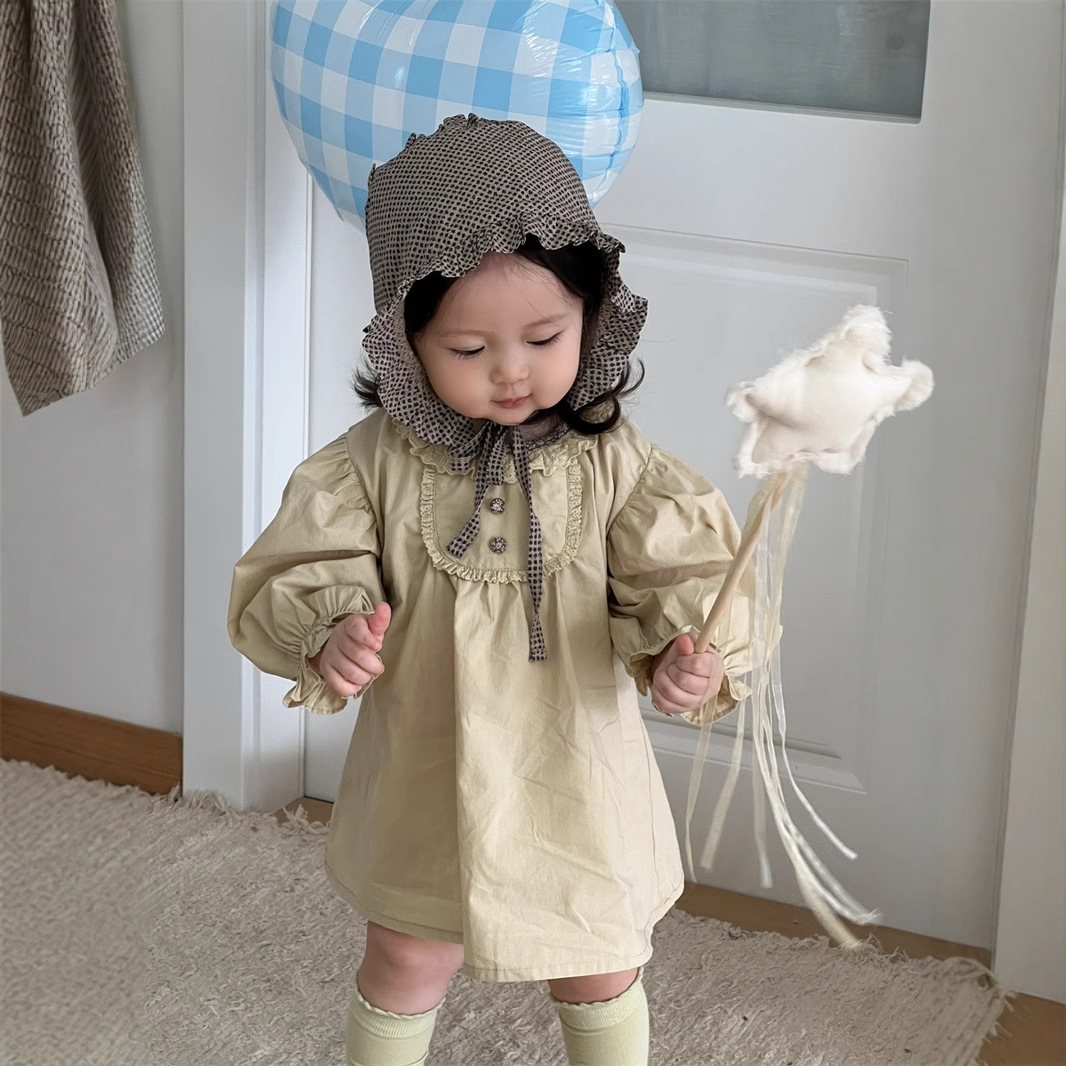 2026 ropa de otoño infantil nueva ropa de otoño bebé ropa de otoño coreana ropa de otoño niña vestido de manga burbuja de color sólido