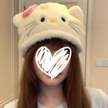 日系甜美卡通hellokitty毛绒帽子元气秋冬白色凯蒂猫少女心护耳帽