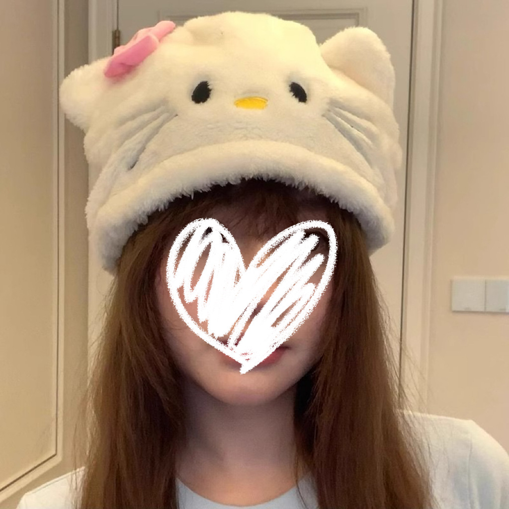 日系甜美卡通hellokitty毛绒帽子元气秋冬白色凯蒂猫少女心护耳帽
