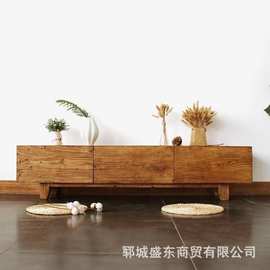 复古怀旧老榆木电视柜家居客厅落地影视柜实木收纳储物柜整装地柜