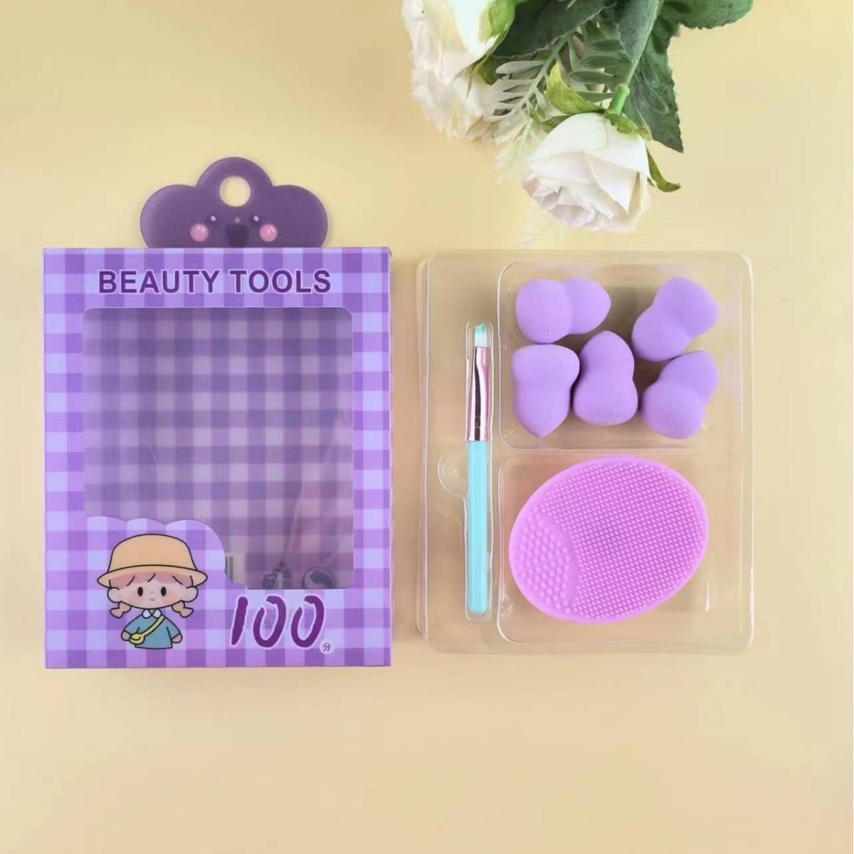 Spot transfronterizo mini juego de huevos de belleza serie de cepillo de lavado de cara de silicona conjunto de soplo de polvo herramientas de maquillaje al por mayor