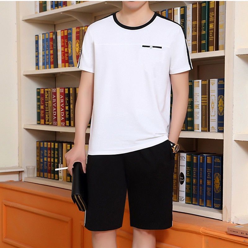Middle-aged and Elderly Men's Casual Suit Summer Men's Short-sleeved Shorts Dad's Loose Clothes Grandpa Thin Two-piece Suit