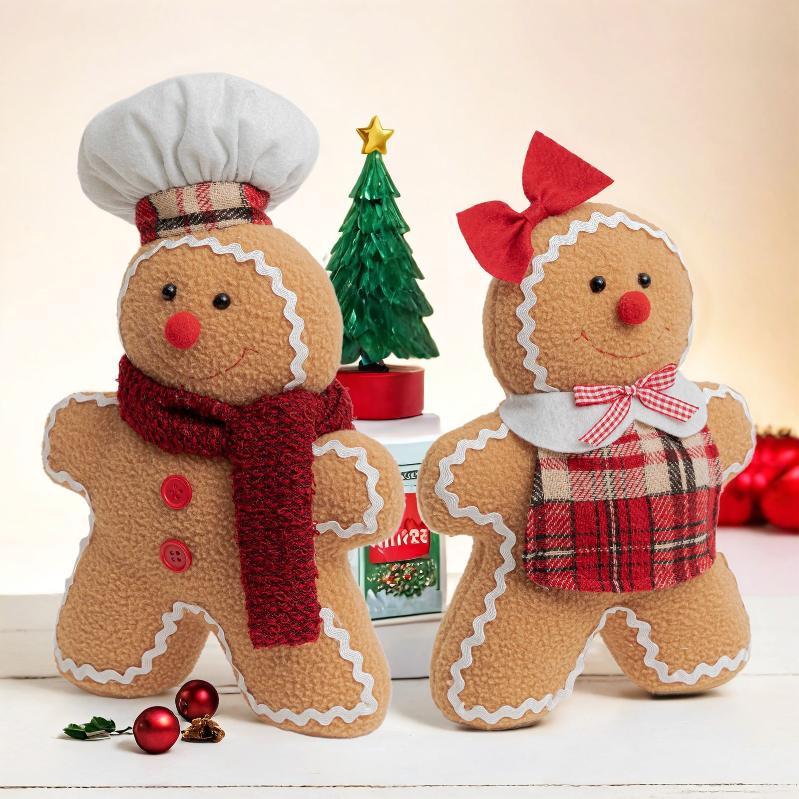 Muñeco de jengibre navideño decorativo, con bufanda, ideal para fiestas y adornos de Navidad