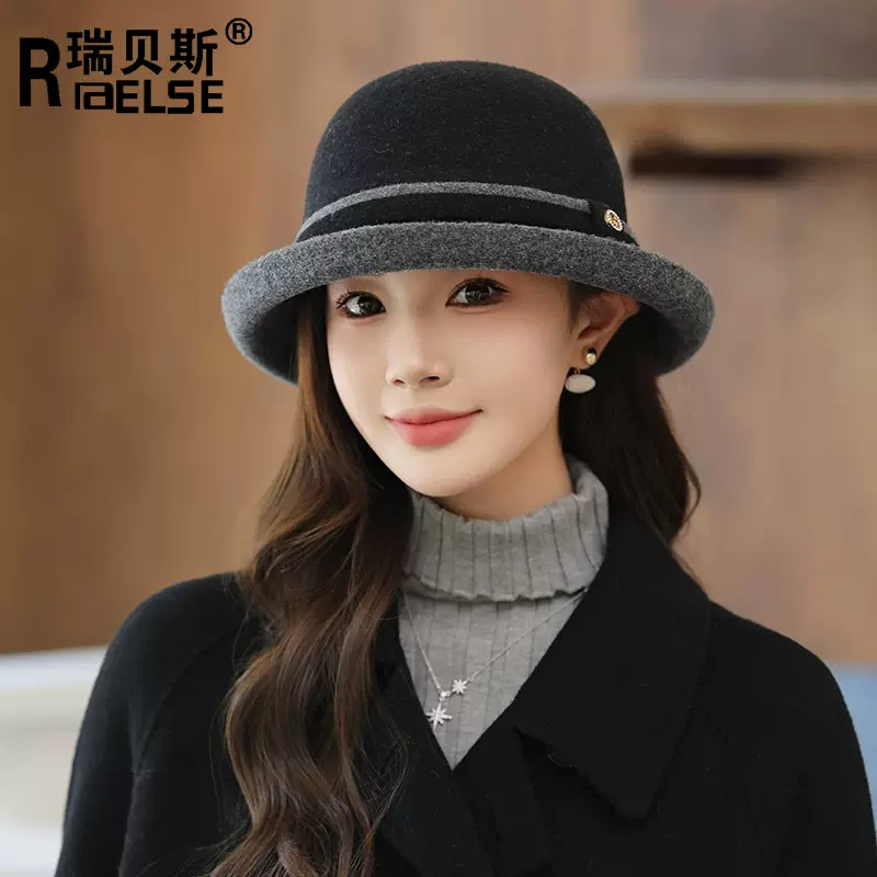羊毛渔夫帽盆帽优雅圆顶秋冬帽子帽子女款高级感贝雷帽妈妈礼帽