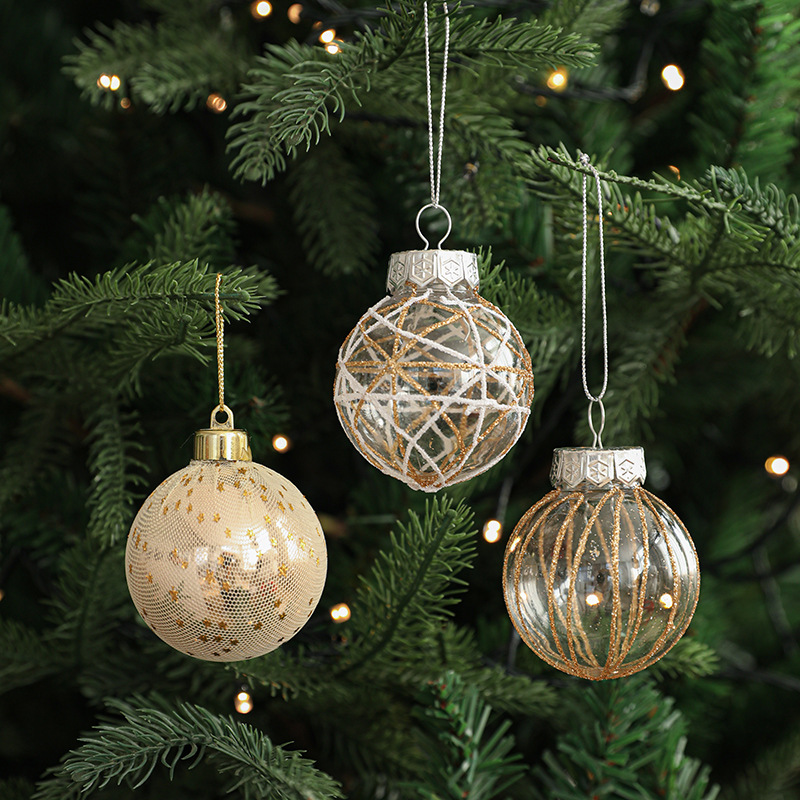 Nuevos productos de 6CM bolas de plástico de Navidad en caja paquete de líneas de polvo adhesivo árbol de Navidad colgante decoración colgante en stock