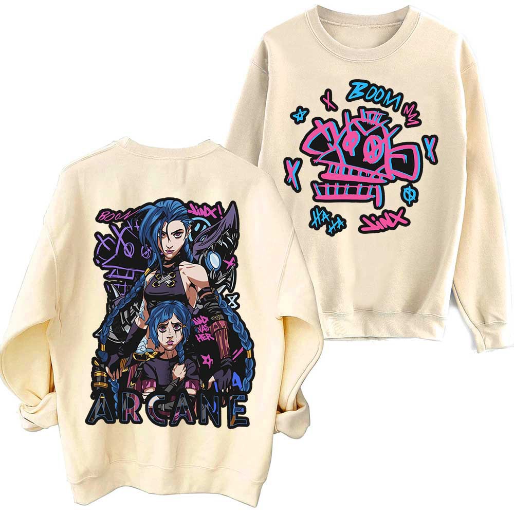 2024 Arcane-Jinx Hot Anime Sweatshirt Harajuku Round Neck