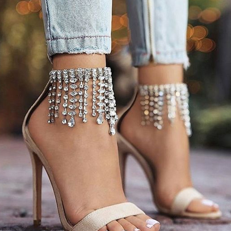 Cross-border shiny zircon tassel anklet high heel shoes accessories European and American bohemian beach anklet anklet Cross-border shiny zircon tassel anklet high heel shoes accessories European and American bohemian beach anklet anklet