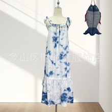手工扎染棉麻吊带裙 新款云南丽江三亚新疆泰国旅游民族风沙滩裙