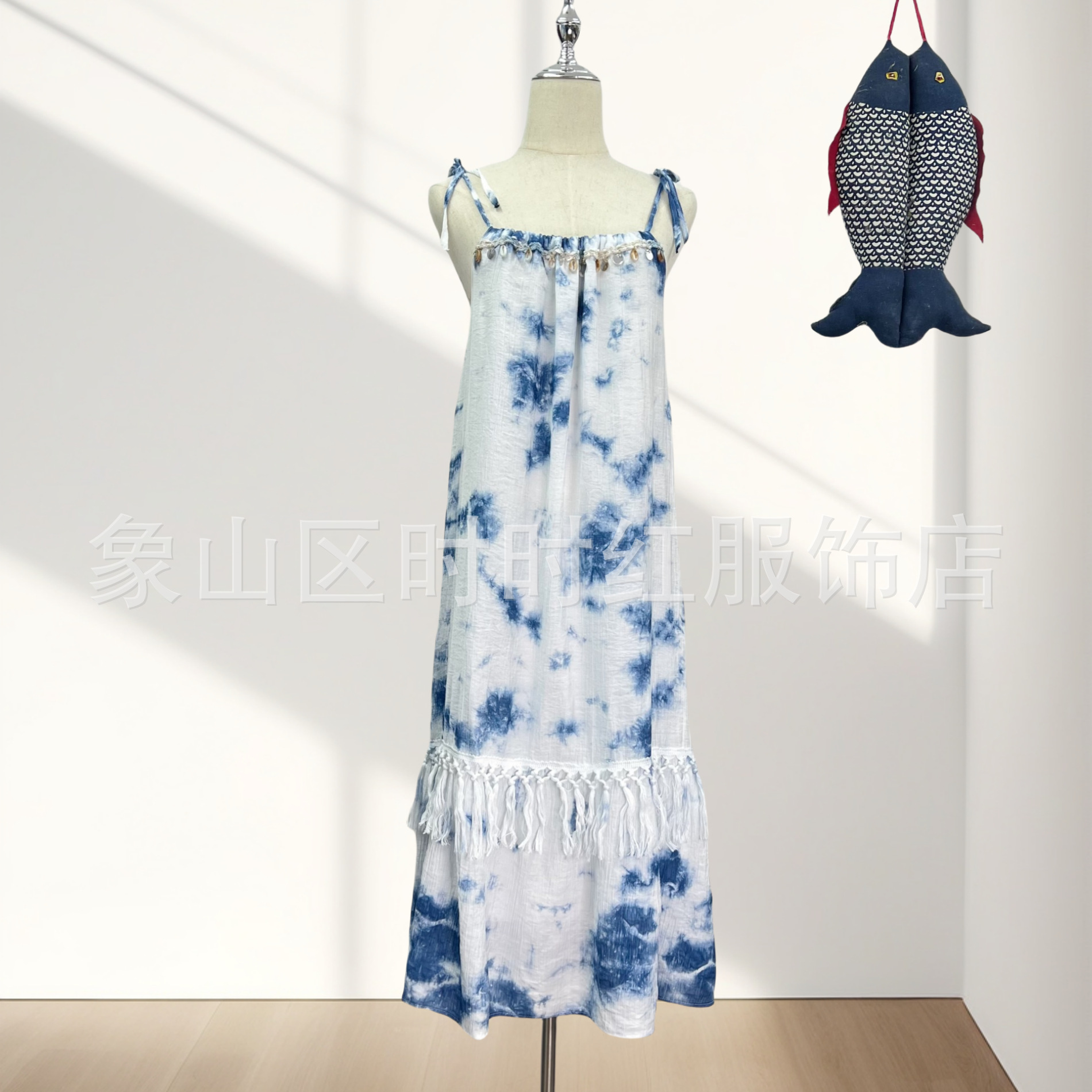 手工扎染棉麻吊带裙 新款云南丽江三亚新疆泰国旅游民族风沙滩裙