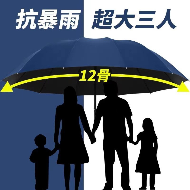 超大12骨黑胶折叠晴雨伞大号加厚三人晴雨伞遮阳伞印刷logo广告伞|undefined