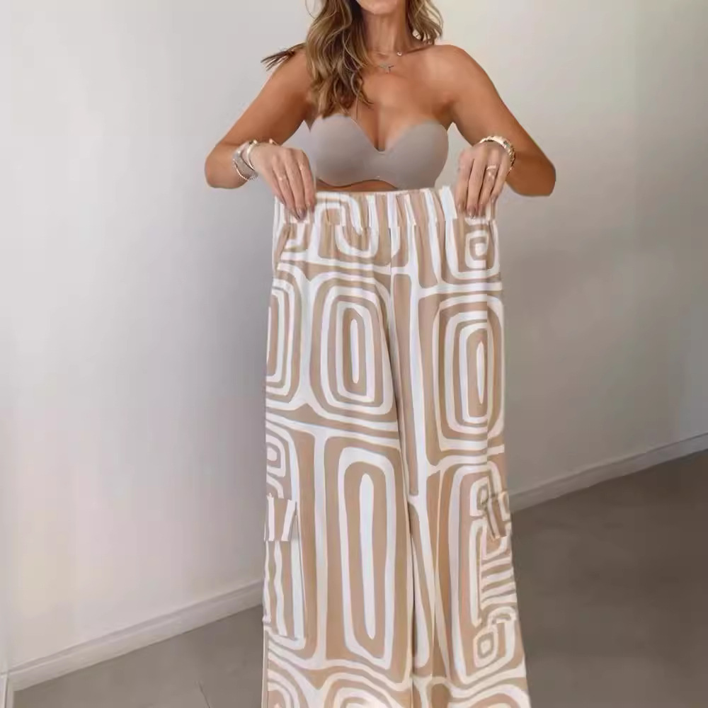 Women's Digital Print Loose Fit Shirt And Wide Leg Pants Two-Piece Set For Casual & Office Wear_ecoleips.com