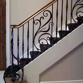 厂家直销别墅轻奢铁艺楼梯锻打铁艺楼梯扶手自建房室内家用铁楼梯