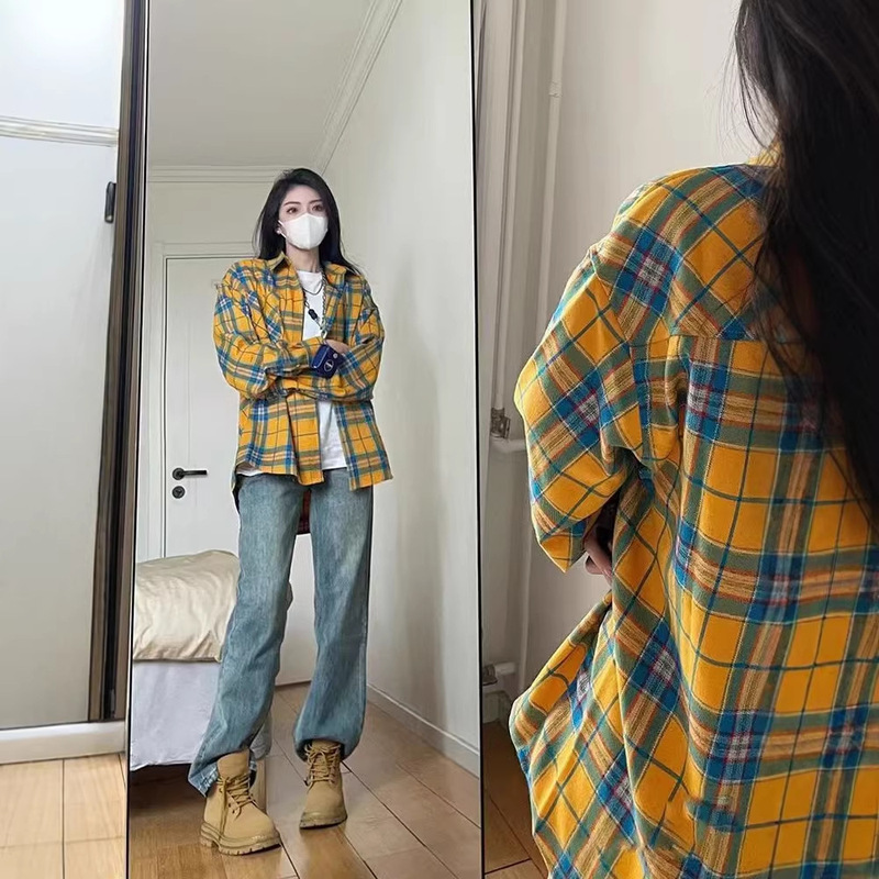 Dopamine American Retro Long-Sleeved Plaid Shirt for Women, Niche Design, Loose Casual College Style Shirt Jacket Dopamine American Retro Long-Sleeved Plaid Shirt for Women, Niche Design, Loose Casual College Style Shirt Jacket