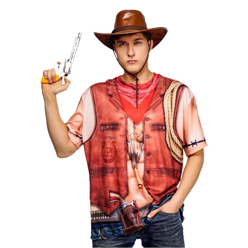 Halloween Impresión digital camiseta Western Denim bombero pirata primitivo espectáculo etapa fiesta traje image 1
