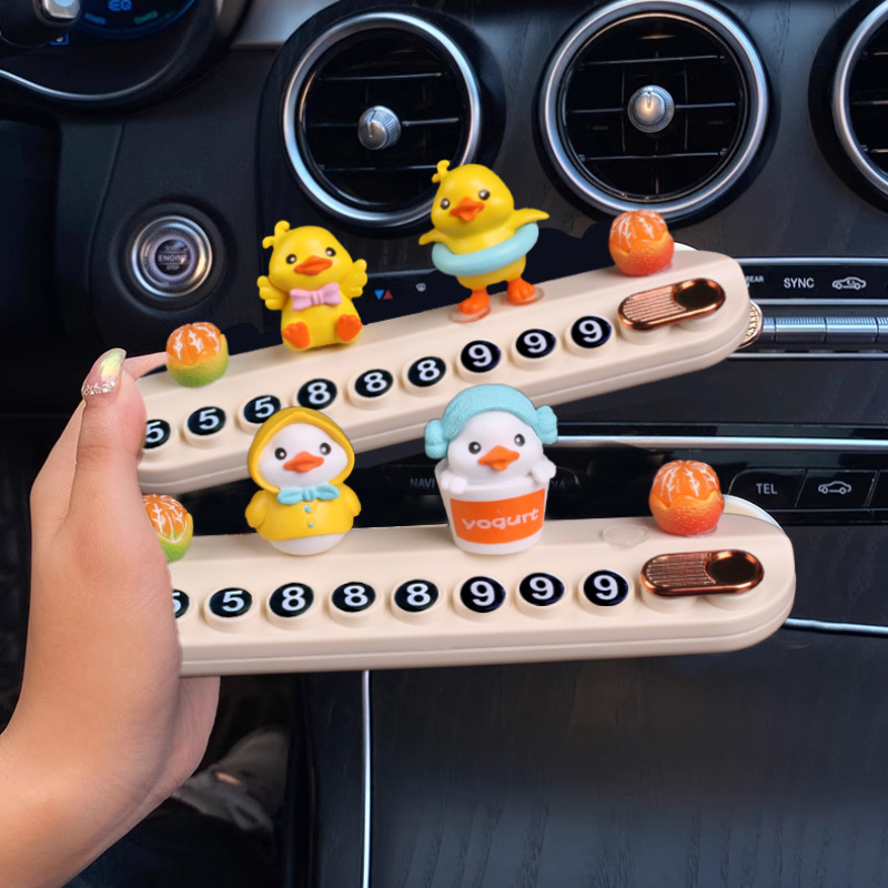 placa de estacionamiento temporal para automóviles de pato de loto, placa de teléfono móvil para mujeres, placa de número de teléfono móvil para automóviles, artículos decorativos ocultos