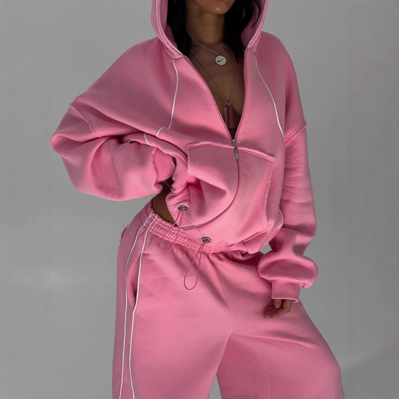 Autumn and Winter Hot-Selling Sports Two-Piece Set: Fashionable Zip-Up Long-Sleeve Hooded Sweatshirt and Loose-Fitting Sports Sweatpants Set Autumn and Winter Hot-Selling Sports Two-Piece Set: Fashionable Zip-Up Long-Sleeve Hooded Sweatshirt and Loose-Fitting Sports Sweatpants Set