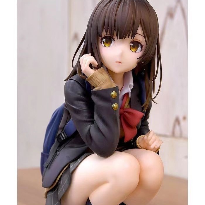 剃须然后捡到女高中生荻原沙优蹲姿美少女手办模型机箱摆件批发