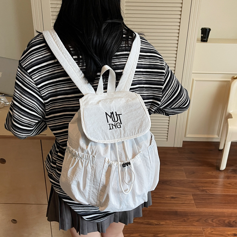韩国抽绳户外大容量双肩包包女2025夏季休闲轻便百搭尼龙布小背包|undefined