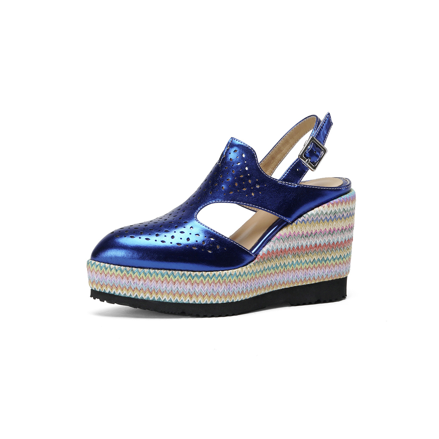 Sandal cao gót nữ mũi kín đế xuồng 10 cm phong cách La Mã — xanh lam, màu mơ