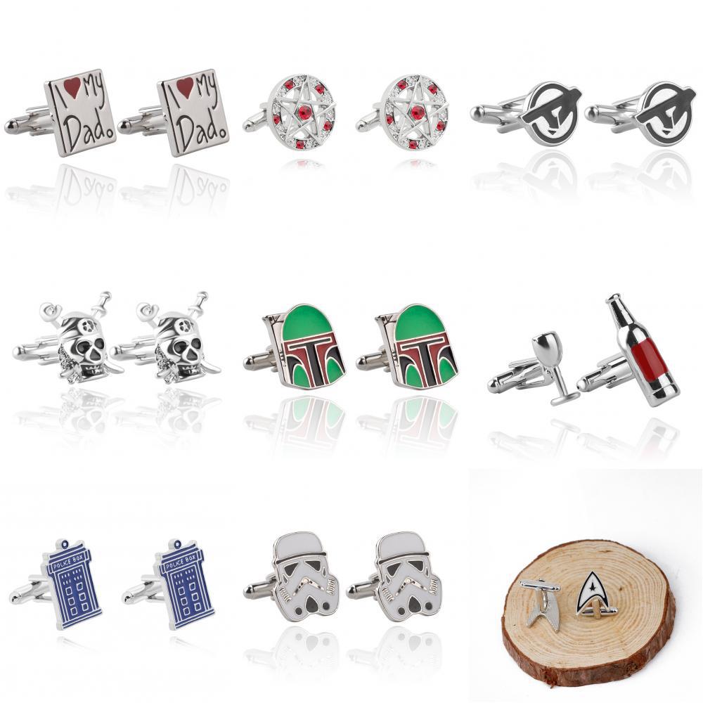 European Bottle Wine Glass Skull Father's Day Gift Pattern Shirt Cufflinks display picture 1